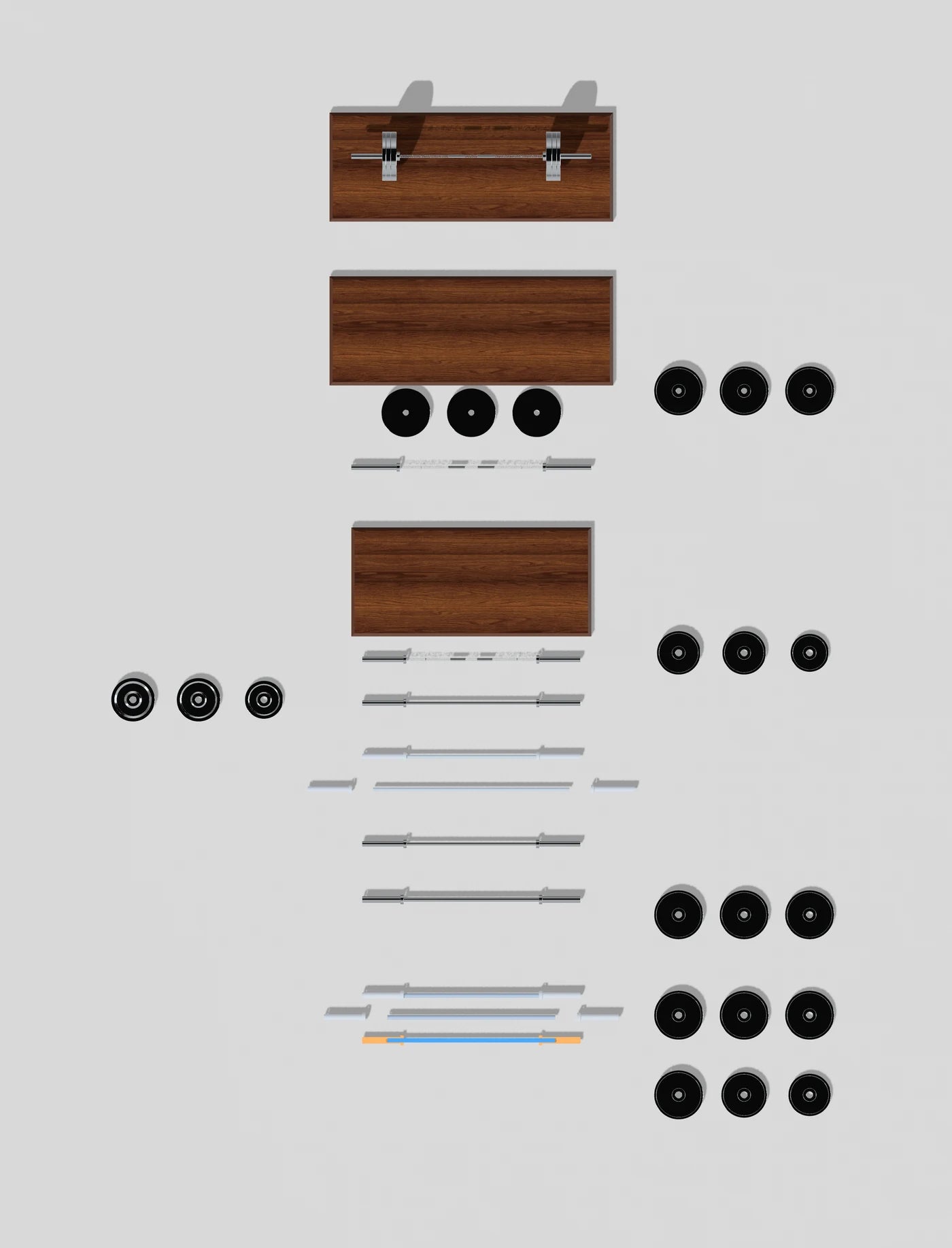Miniature barbell design and component layout